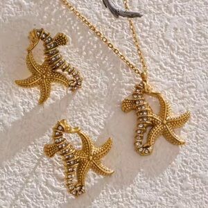 Anthropologie Seahorse Starfish 18KGold Stainless Steel Waterproof Jewelry Set